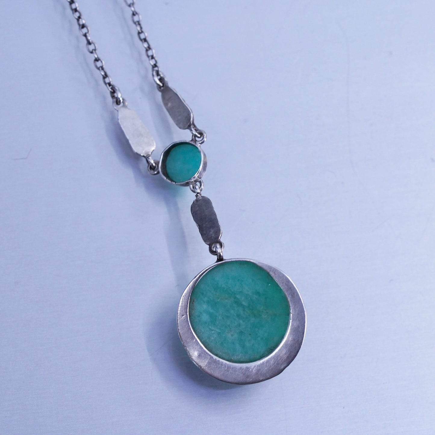 16”, Native American Sterling 925 circle silver necklace turquoise pendant