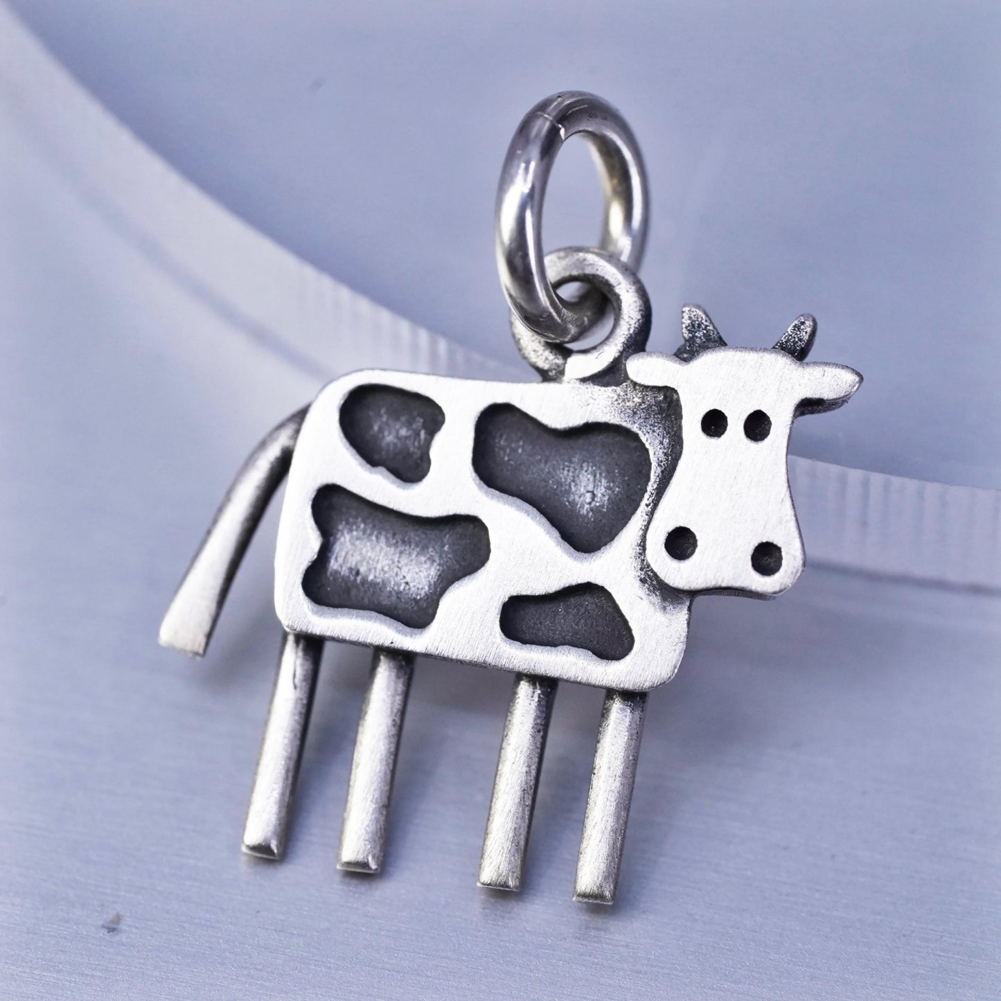 Vintage Sterling silver handmade charm, 925 mill cow pendant