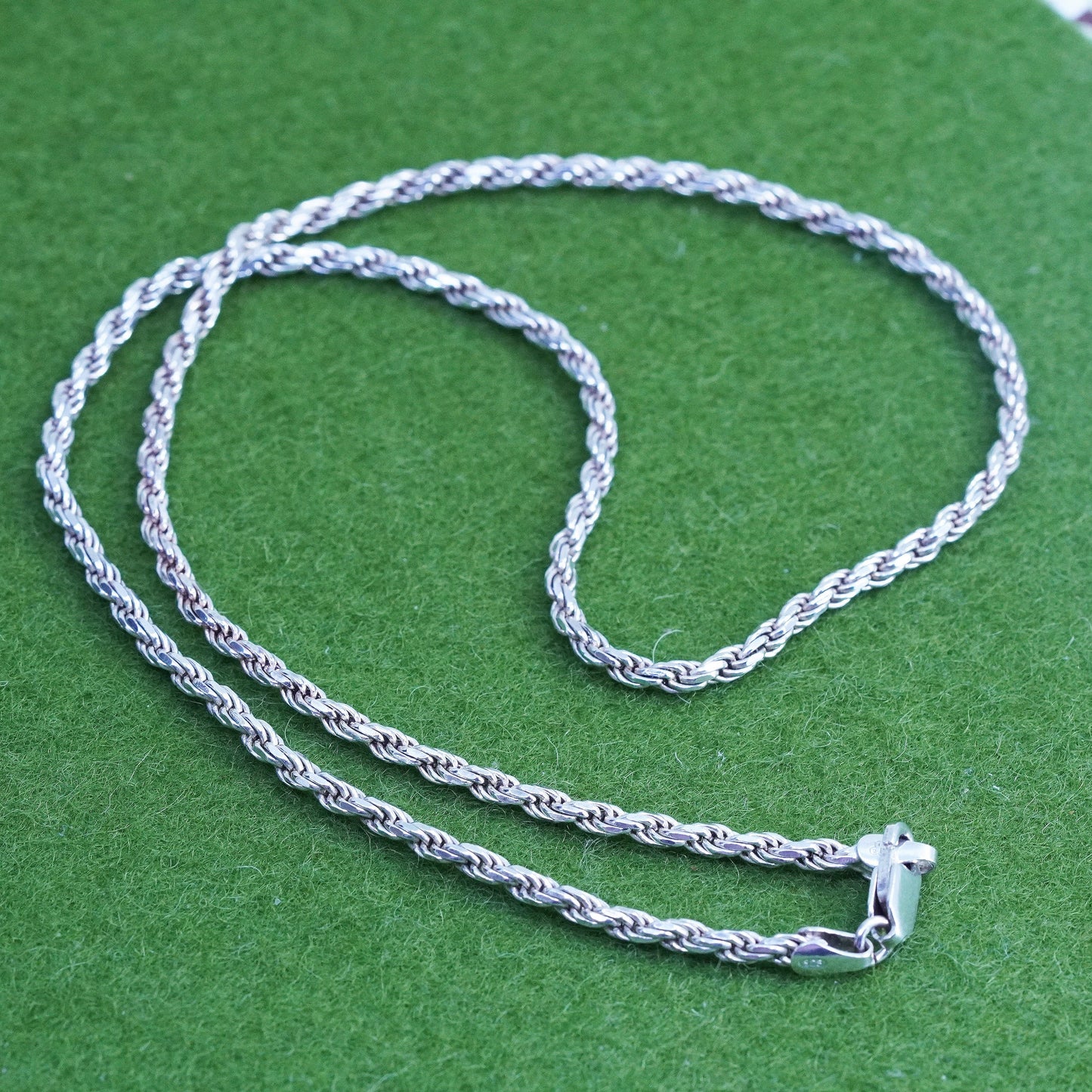 18”, 3mm, vintage Sterling silver necklace, Italy 925 diamond rope chain