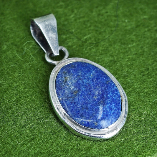 Vintage Sterling 980 silver handmade pendant with blue lapis lazuli