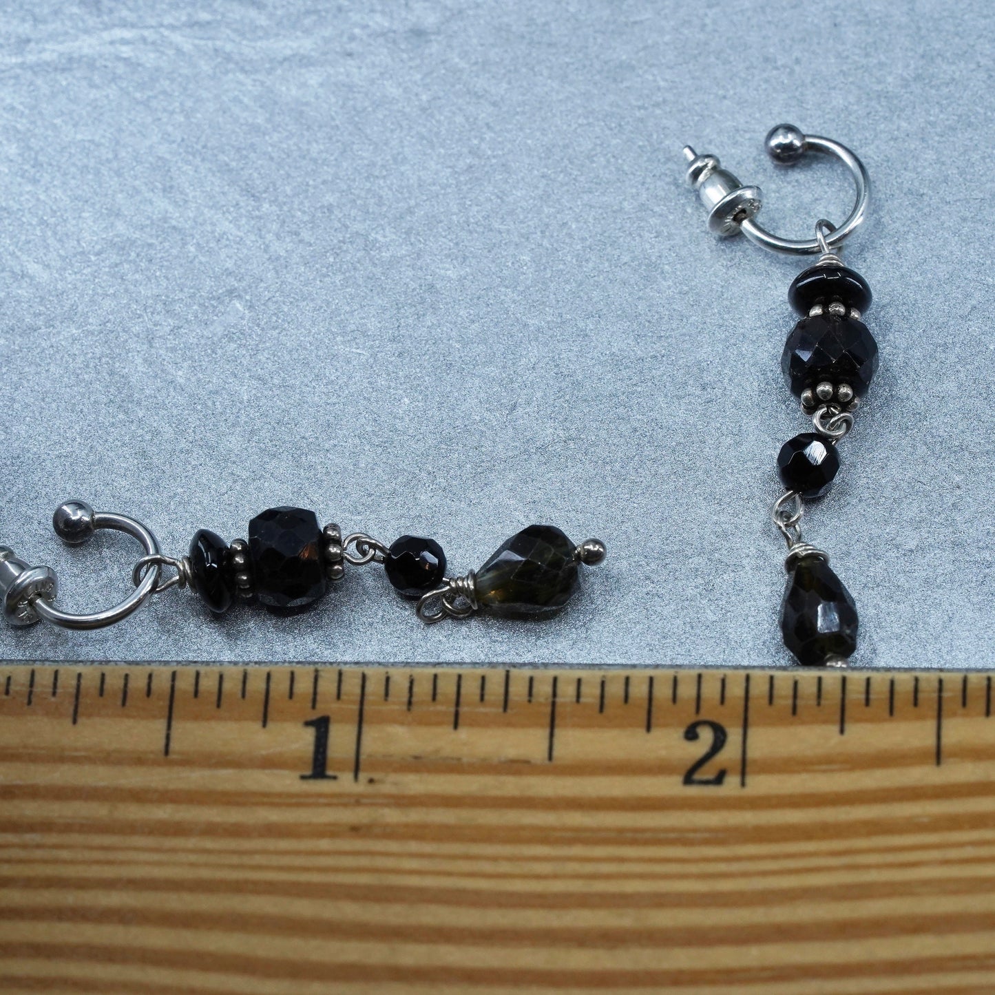 0.5”, vintage Sterling silver handmade earrings, 925 hoops with onyx beads