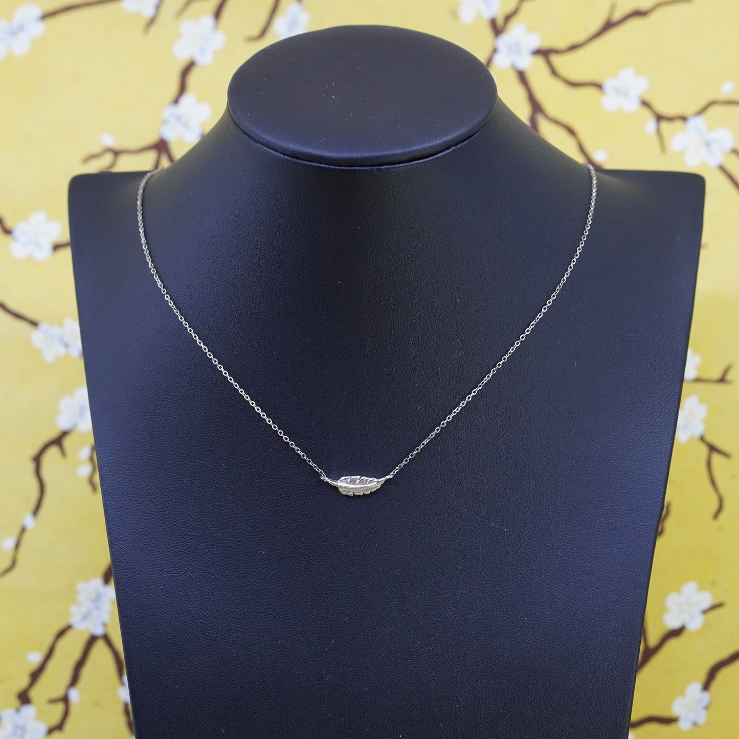 16+1”, vintage Sterling silver necklace, 925 circle chain with leaf pendant