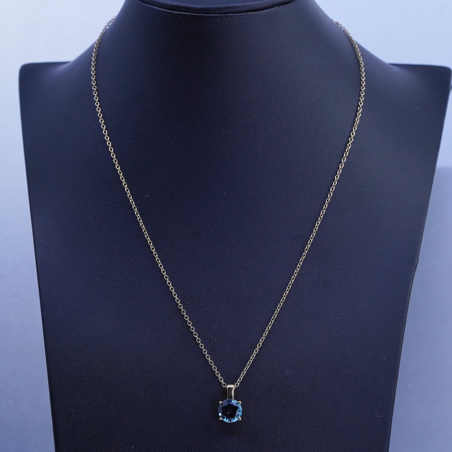 18”, vermeil gold over Sterling 925 silver circle necklace blue topaz pendant