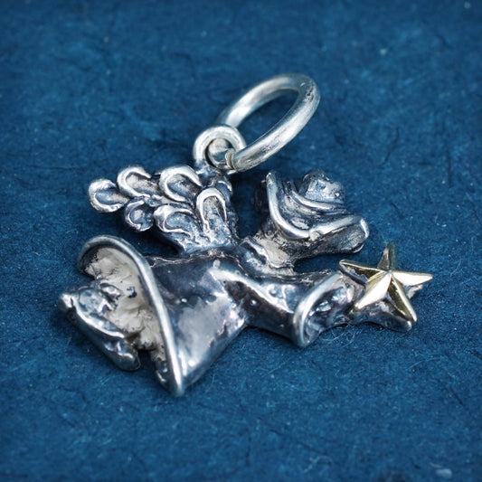 Vintage handmade Angel Sterling 925 silver charm pendant with star in hand