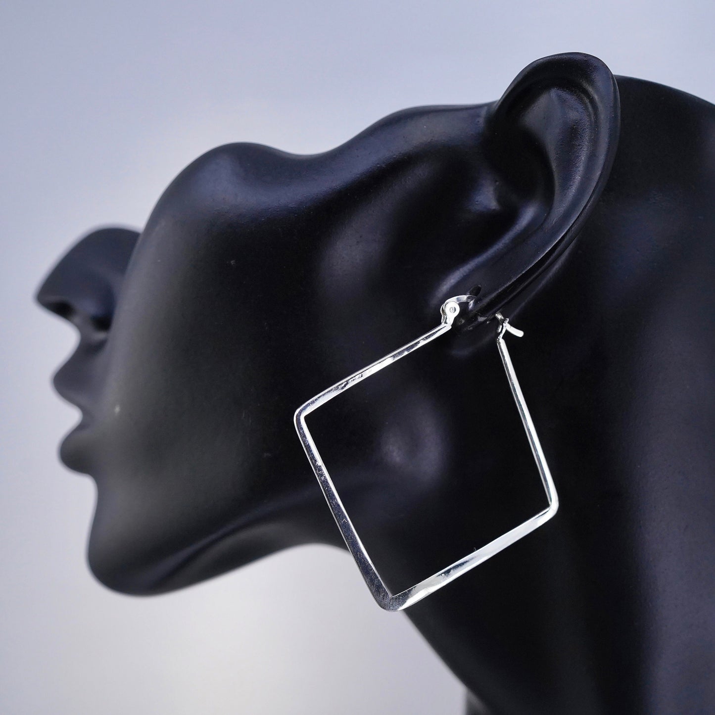 2.25”, vintage Sterling silver handmade earrings, 925 huge square hoops studs