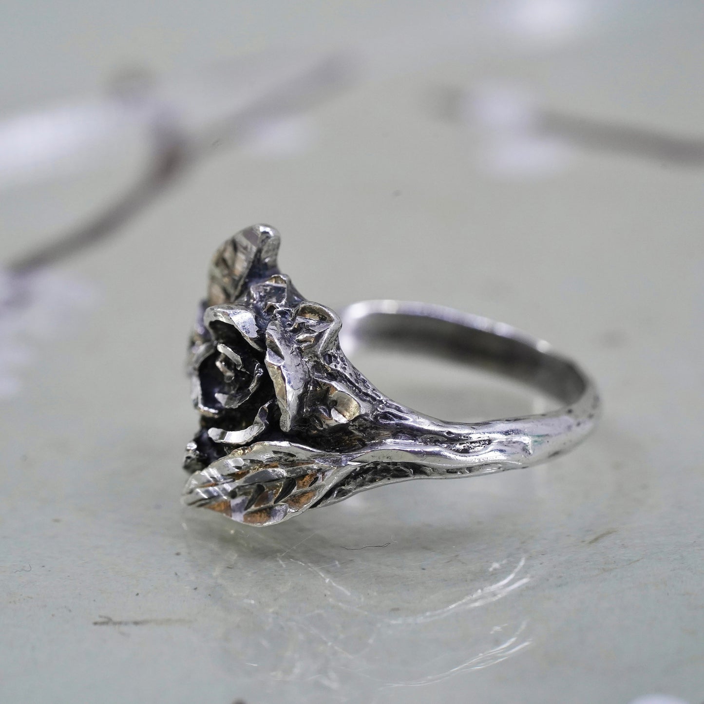 Size 6, vintage southwestern Sterling 925 silver handmade rose ring