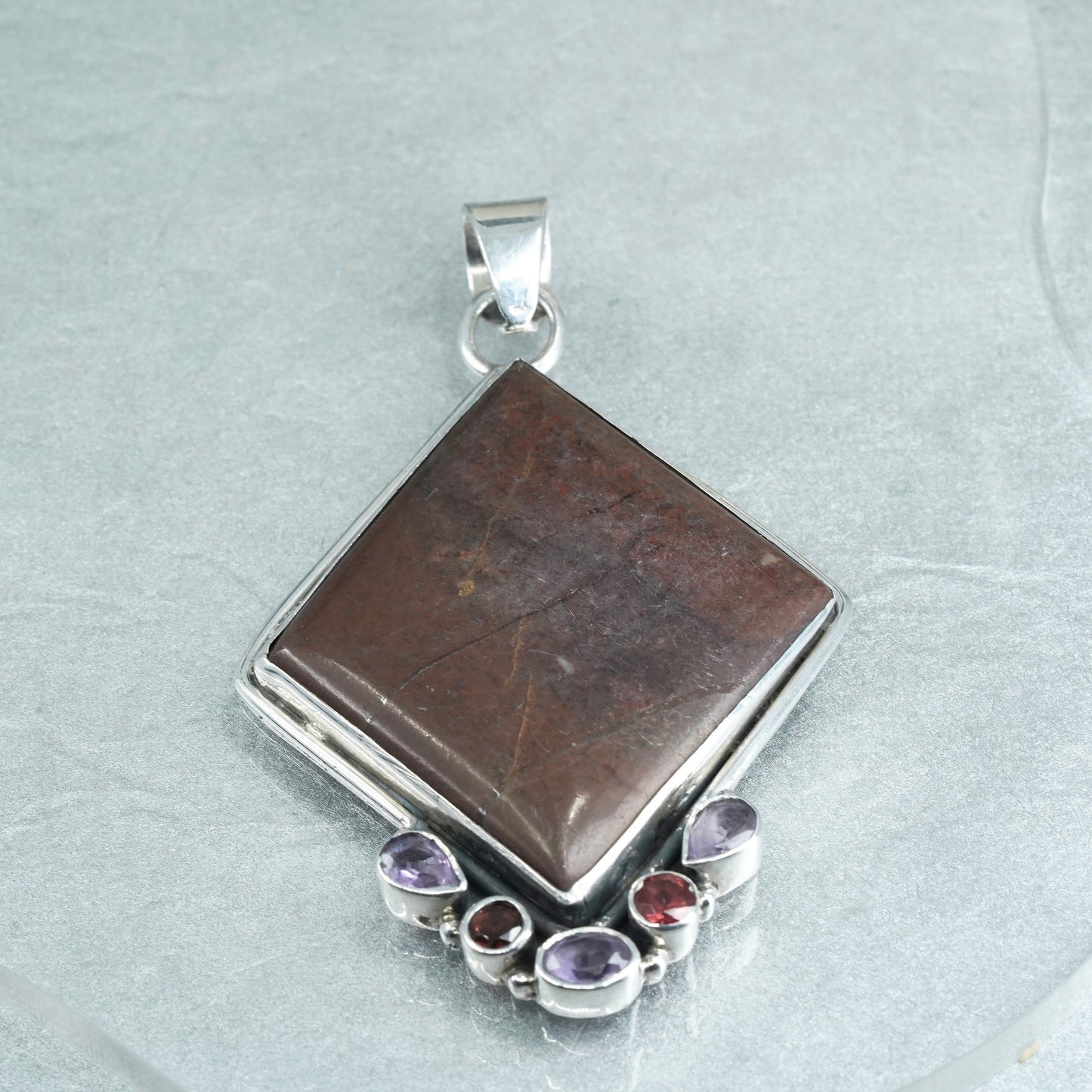 vintage sterling 925 silver handmade pendant with red jasper amethyst and ruby