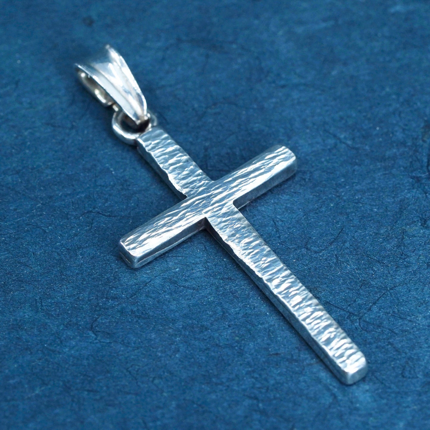 Vintage Sterling silver Handmade charm, textured 925 cross pendant