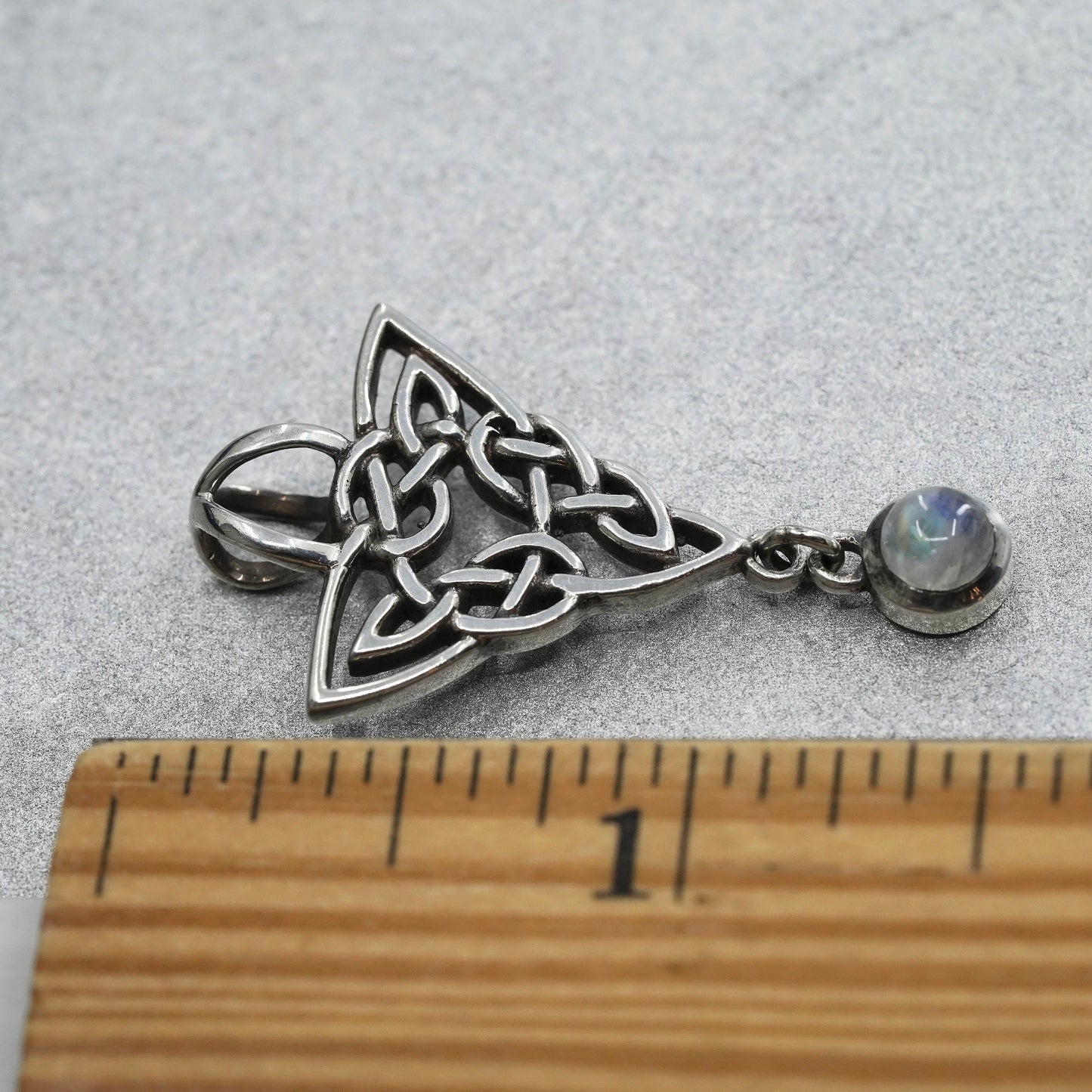 sterling 925 silver handmade Irish Celtic knot triangle pendant moonstone charm