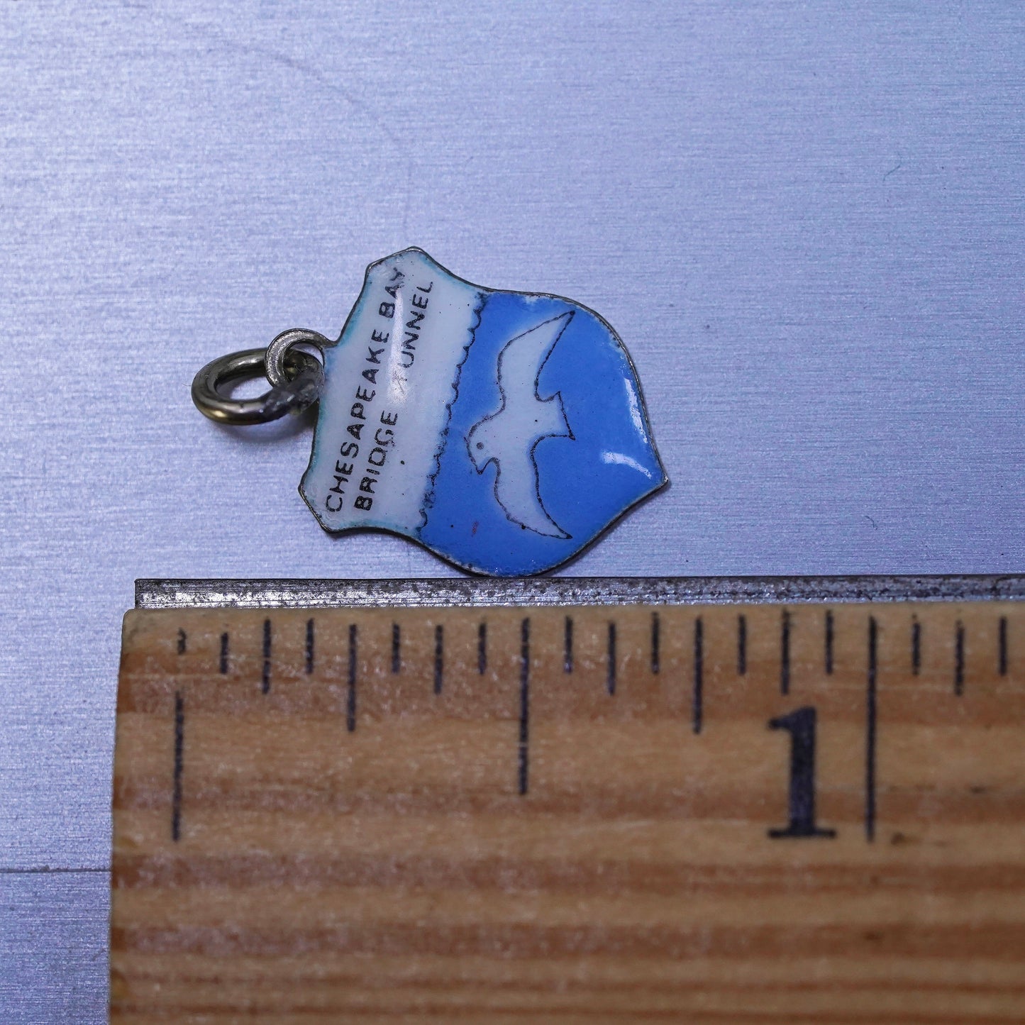 sterling silver pendant, 925 blue enamel “Chesapeake Bay bridge tunnel” charm