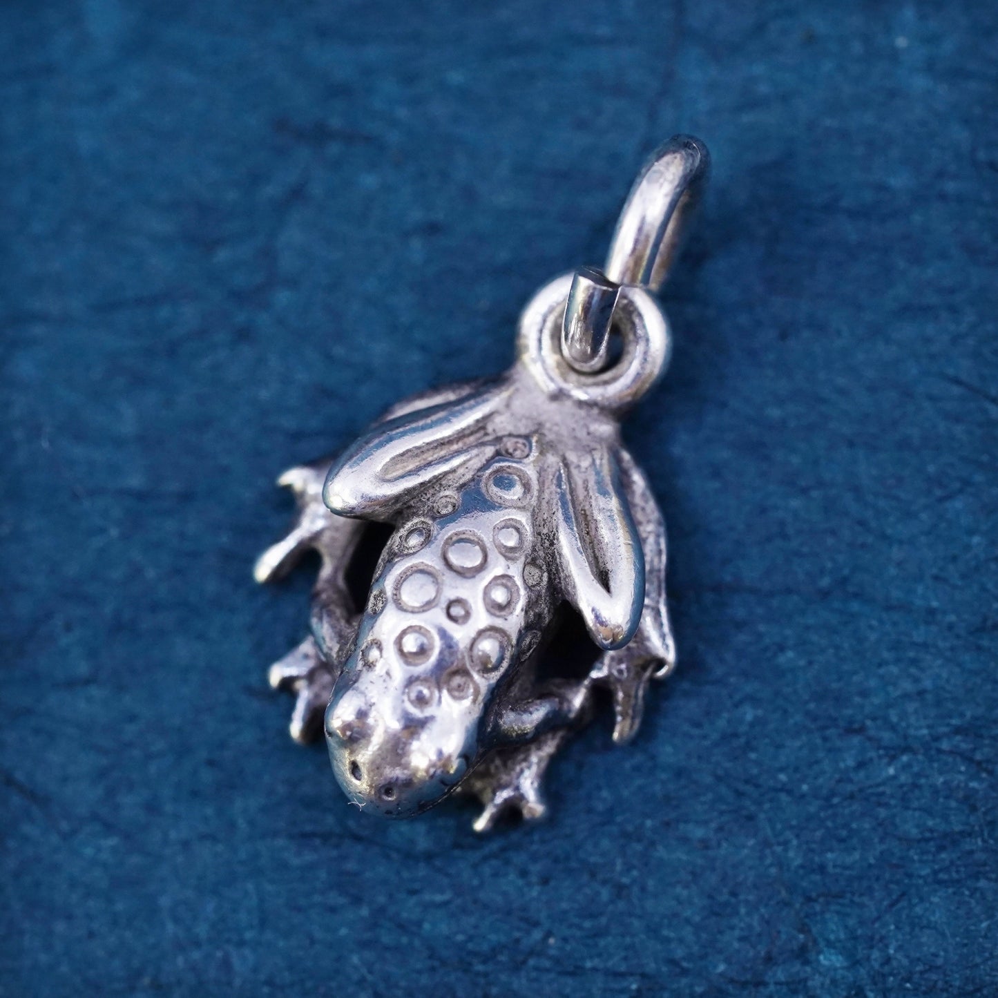 Vintage Sterling silver handmade pendant, 925 frog charm
