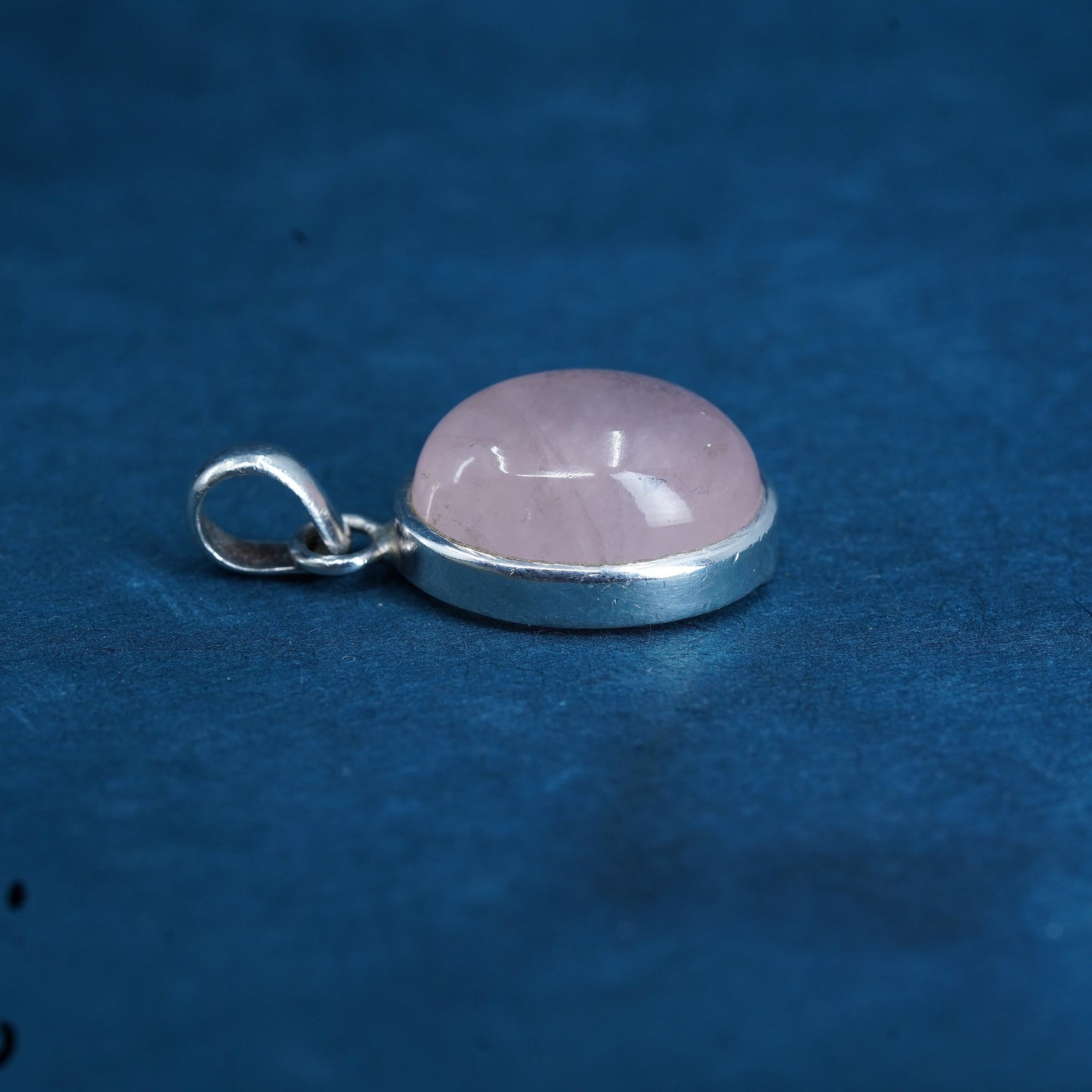 Vintage designer JS sterling silver 925 handmade pendant with rose pink Quartz