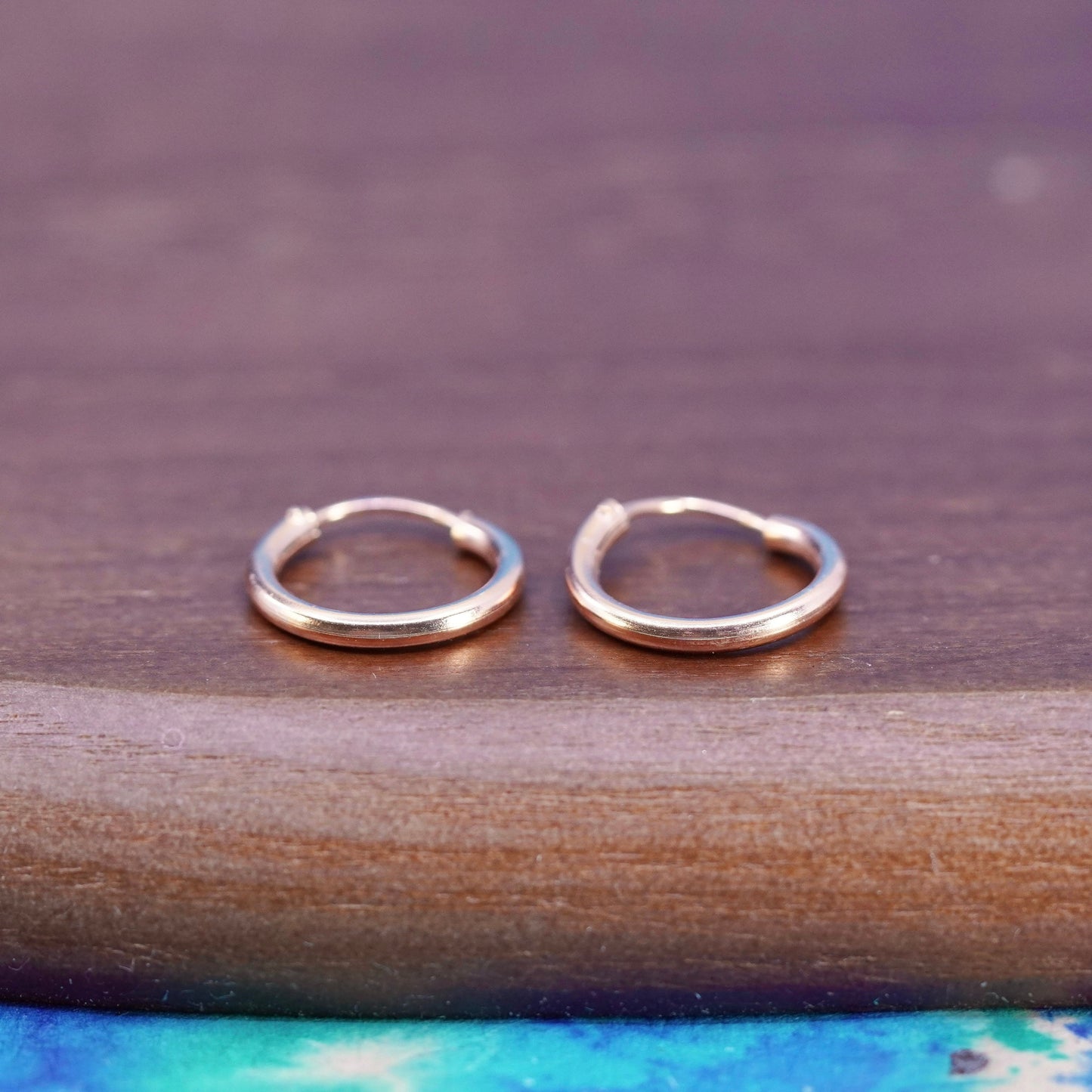 0.5”, rose gold over Sterling silver handmade hoop earrings, fine 925 huggie