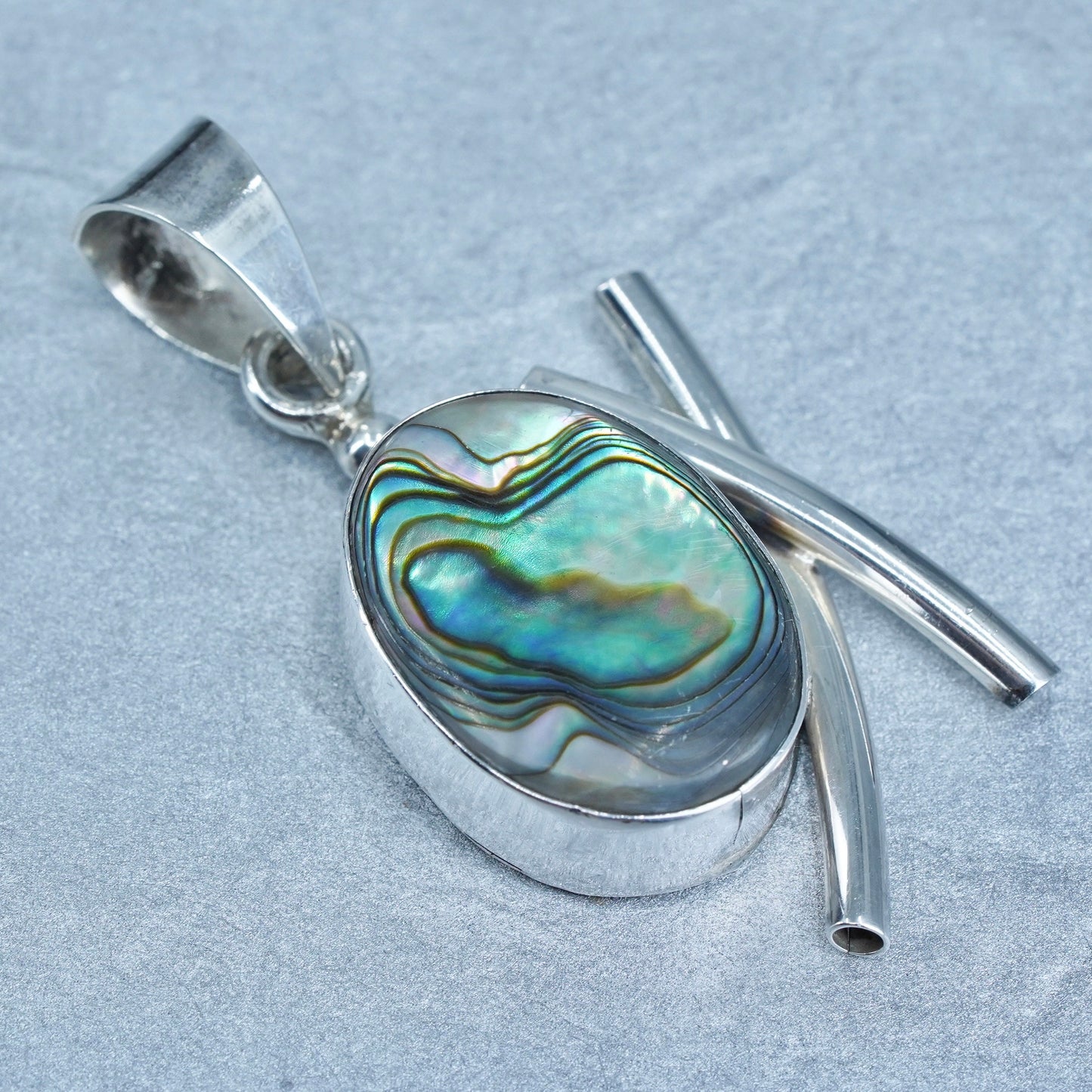 antique sterling 925 silver handmade pendant with abalone