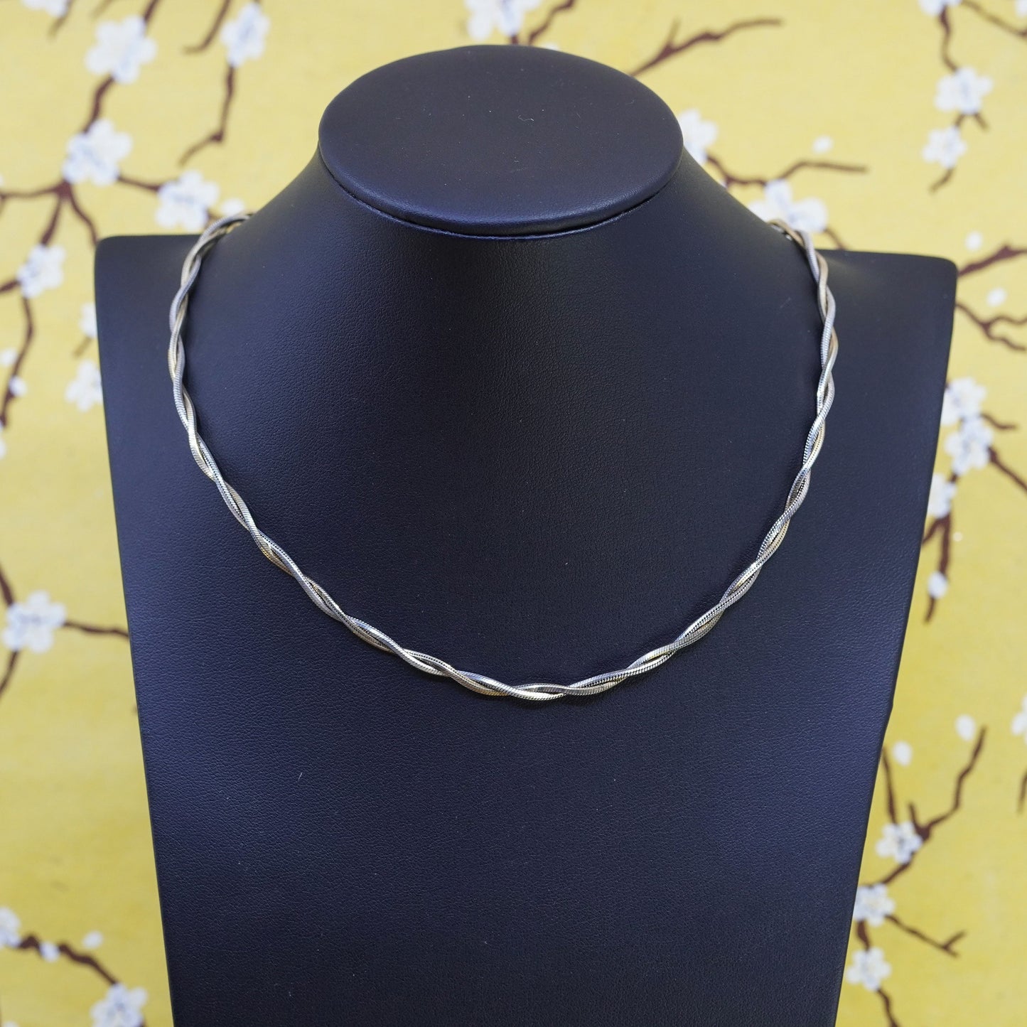 18”, vintage two tone Sterling silver necklace, Italy 925 twisted snake chain