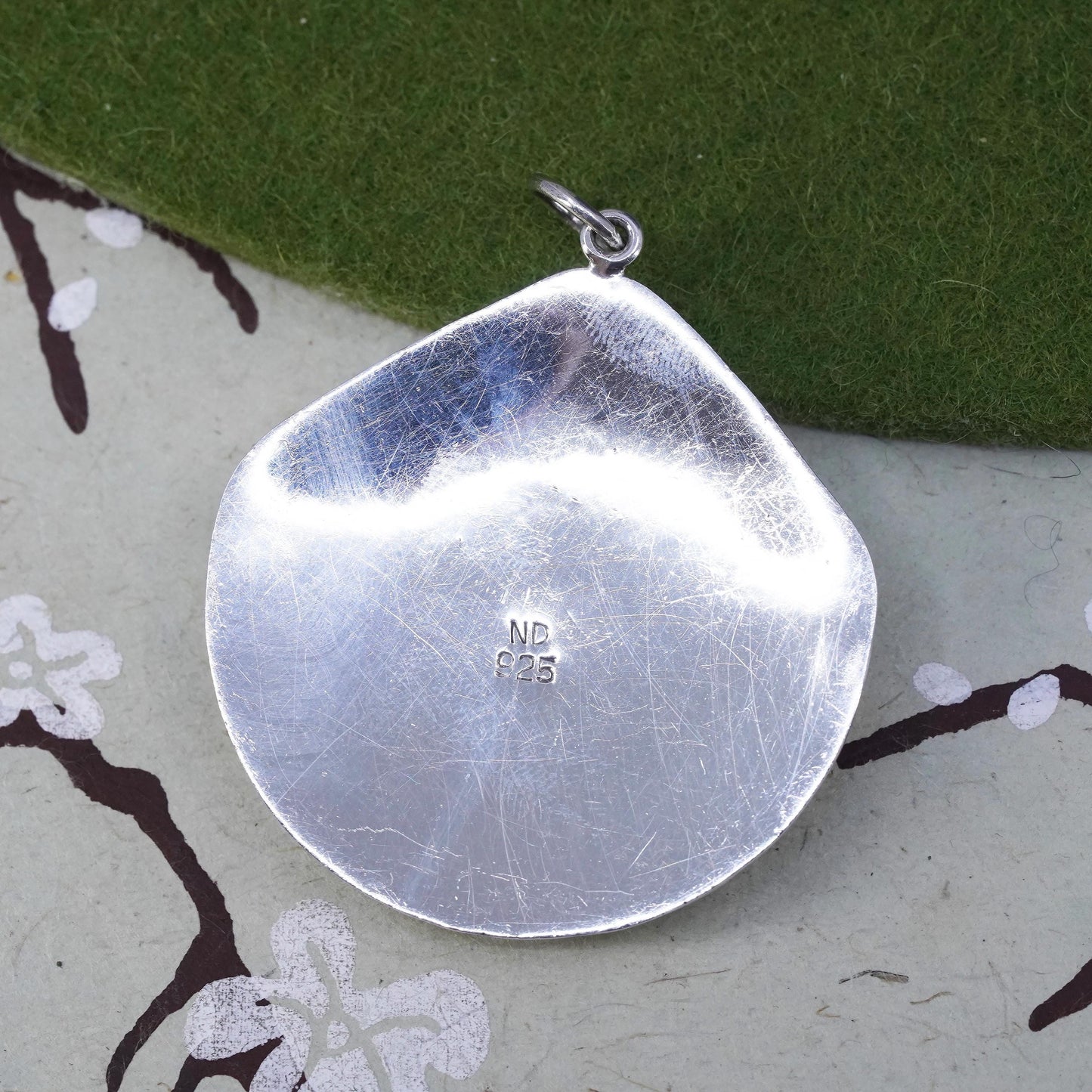 Vintage sterling silver handmade pendant, huge 925 shell