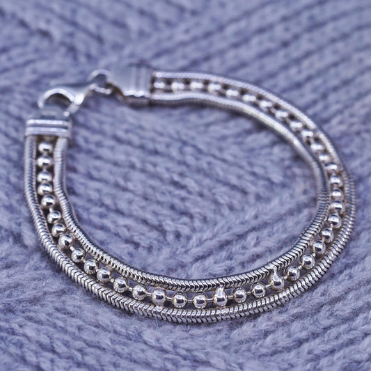 7.25", Sterling silver handmade bracelet, 925 silver snake chain with beads