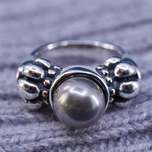 Size 7, vintage Israel Sterling silver handmade beaded ring with pearl