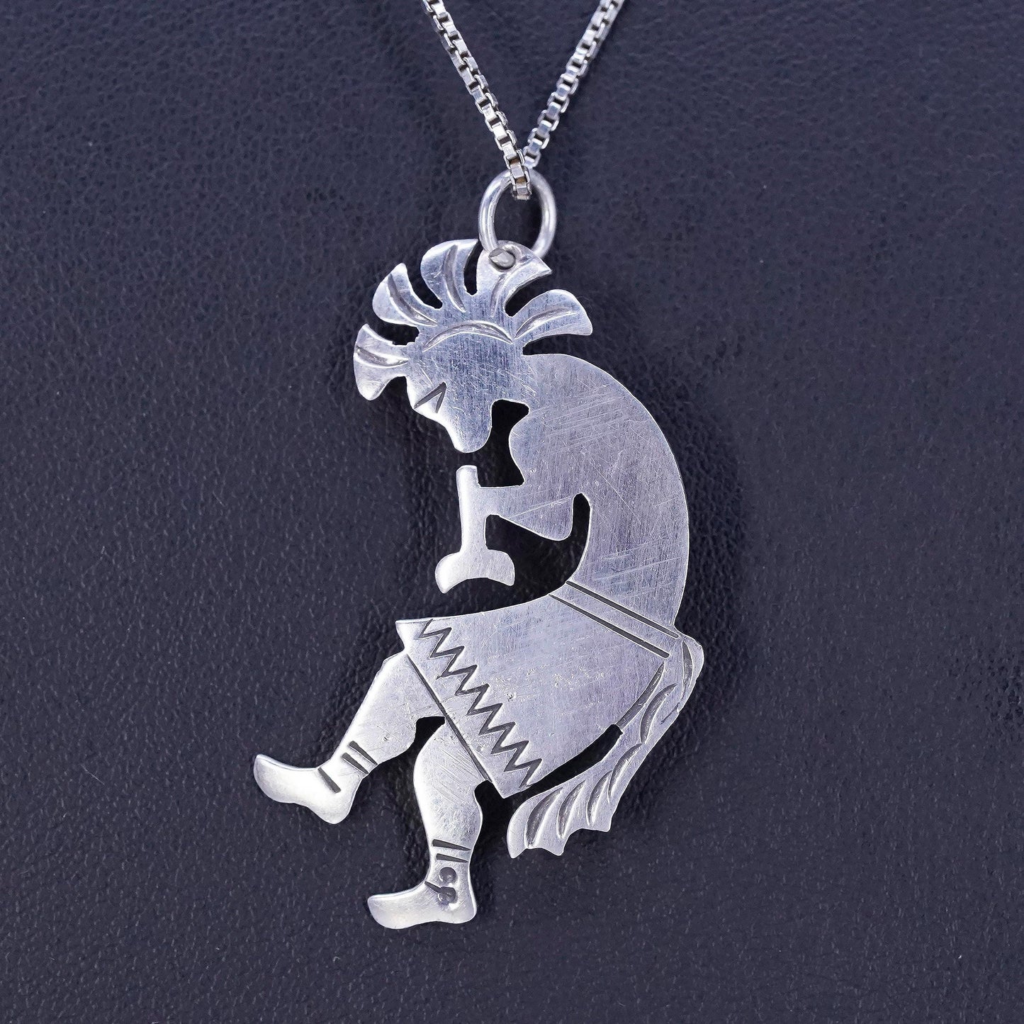 Native American sterling 925 silver box chain necklace kokopelli pendant charm