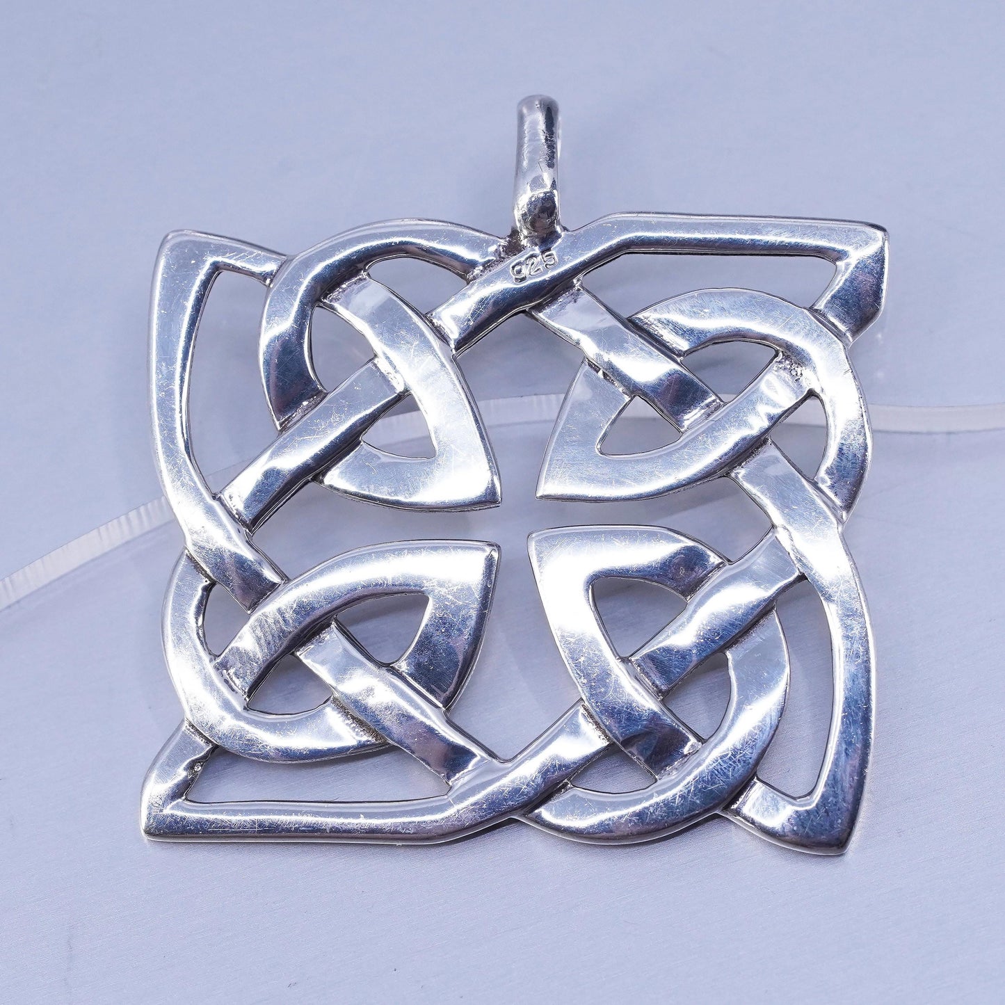 Vintage sterling 925 silver handmade Irish Celtic knot square pendant