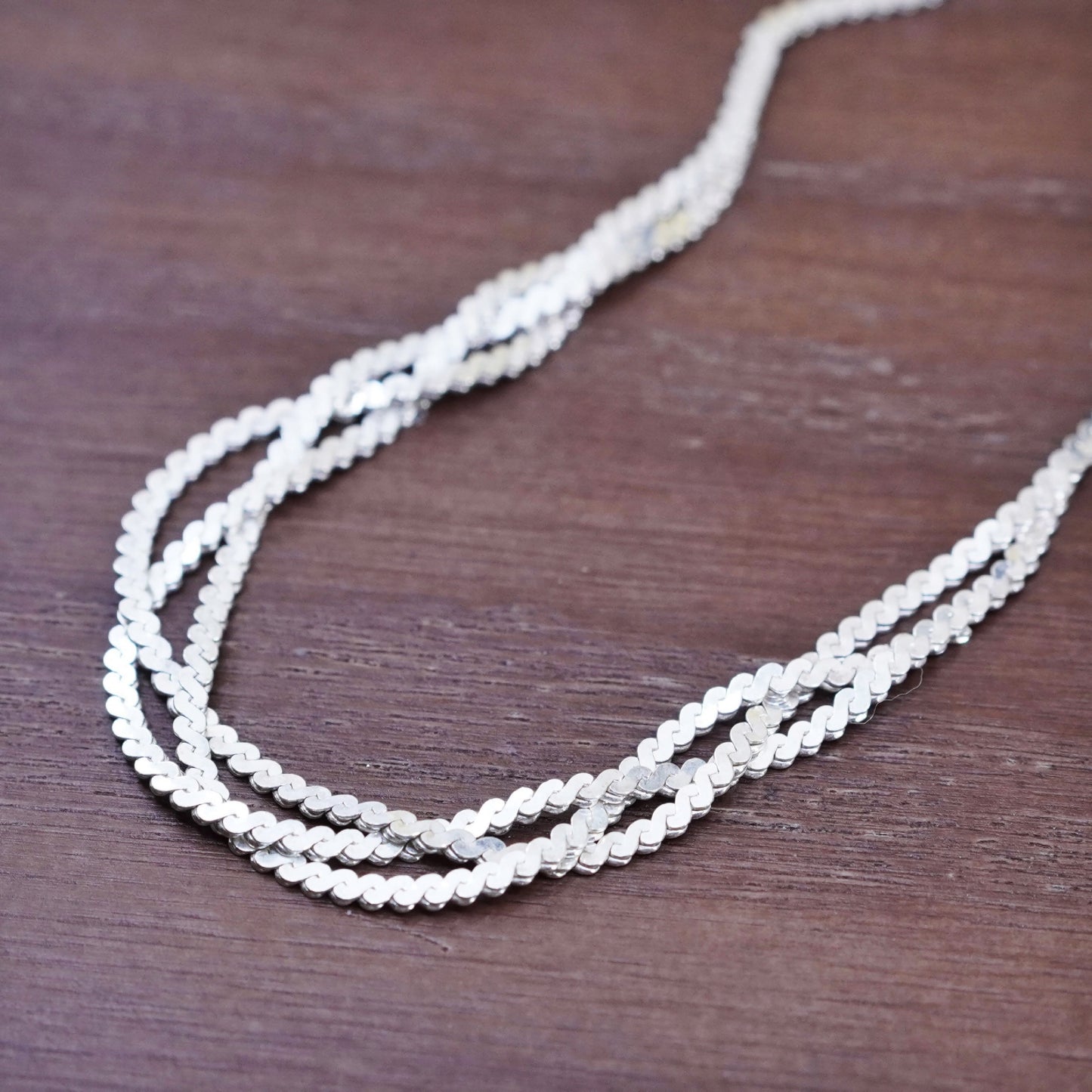 18”, vintage Sterling silver necklace, Italy 925 silver S-link woven chain