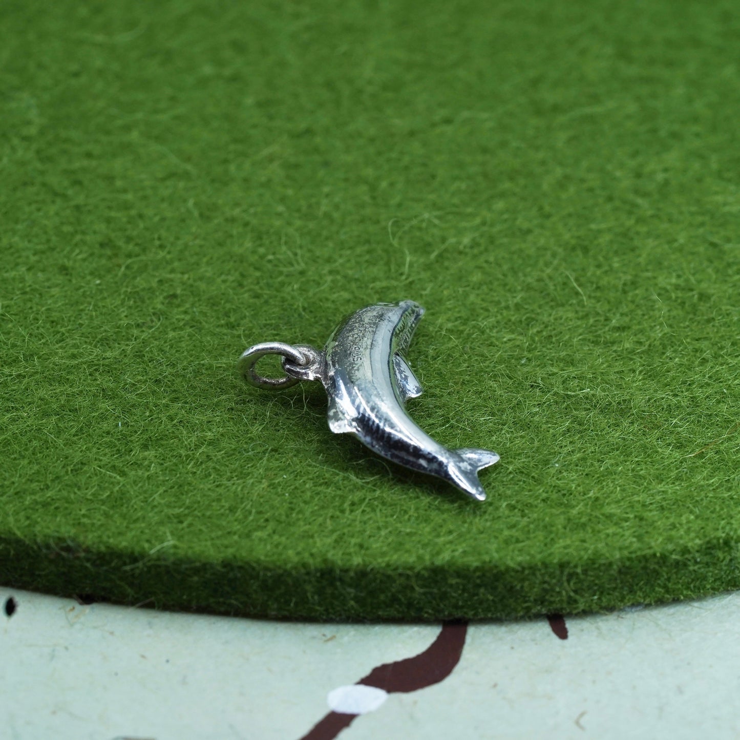 Vintage sterling silver dolphin pendant, 925 charm