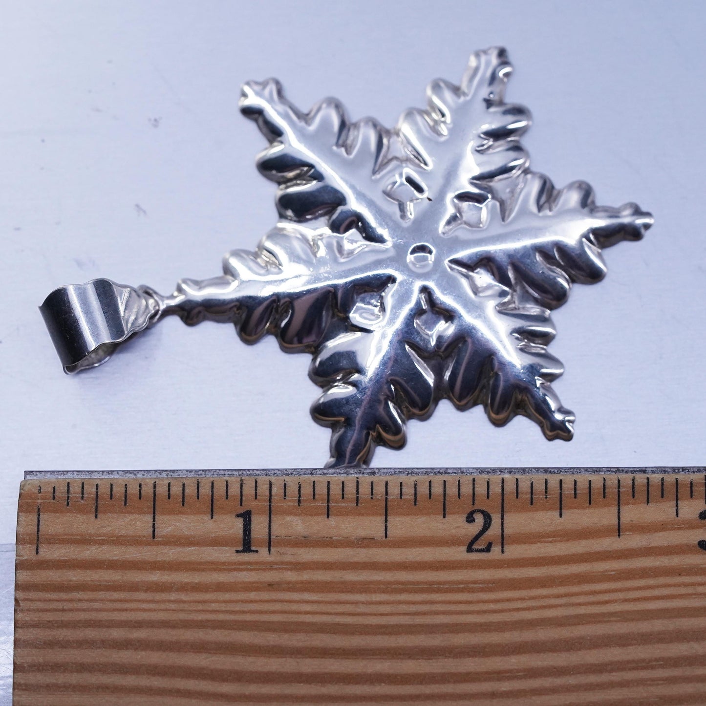 Vintage Sterling silver handmade charm, huge 925 puffy snowflake pendant