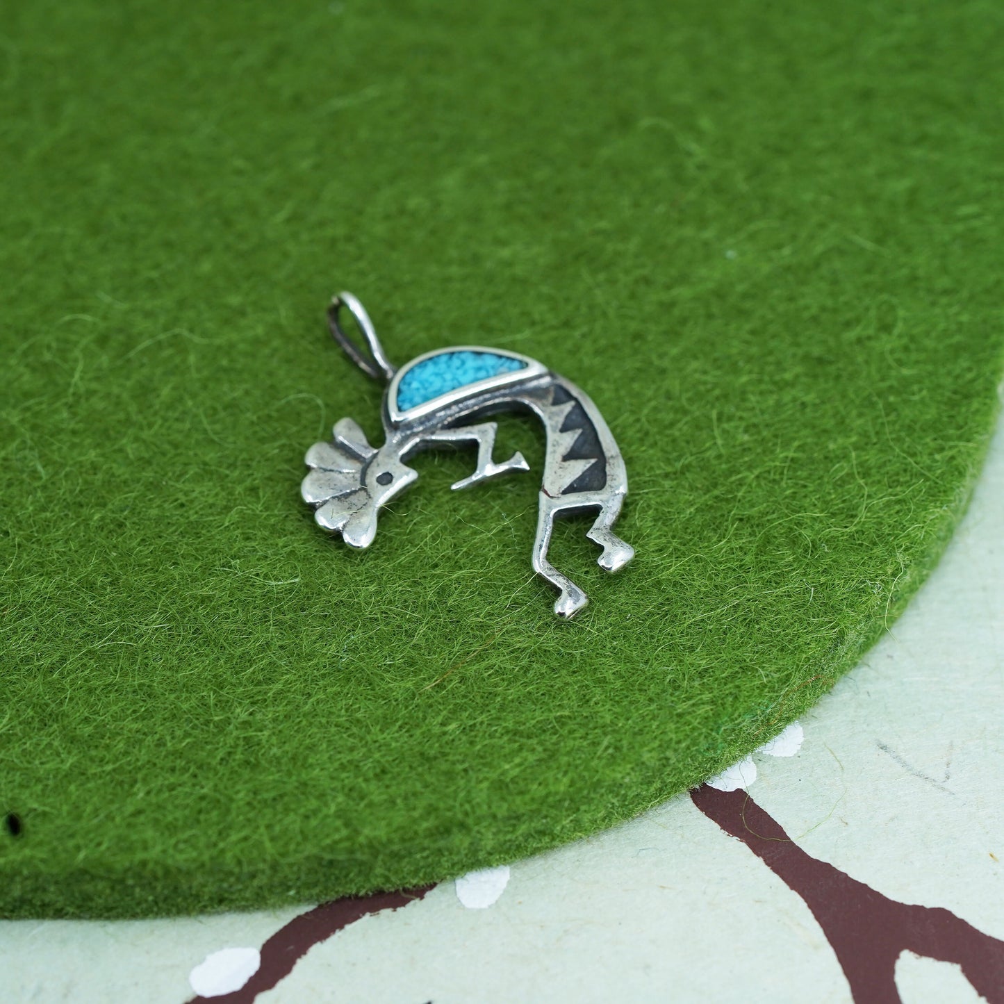 native American Sterling silver pendant, 925 kokopelli with turquoise opal