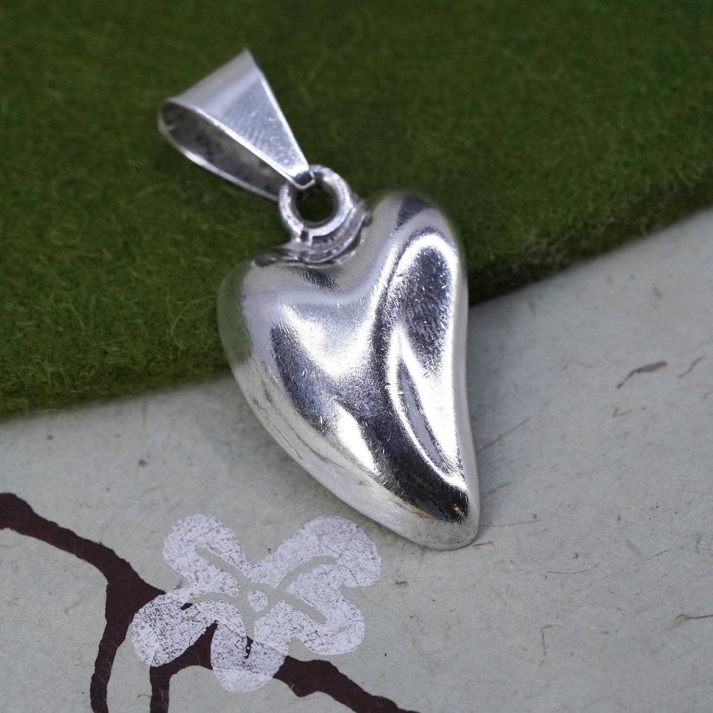 Vintage handmade sterling silver heart charm, 925 charm pendant