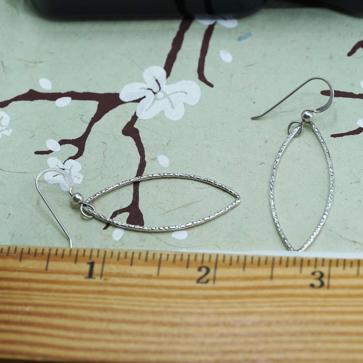 Vintage Sterling silver handmade earrings, 925 marquise dangles