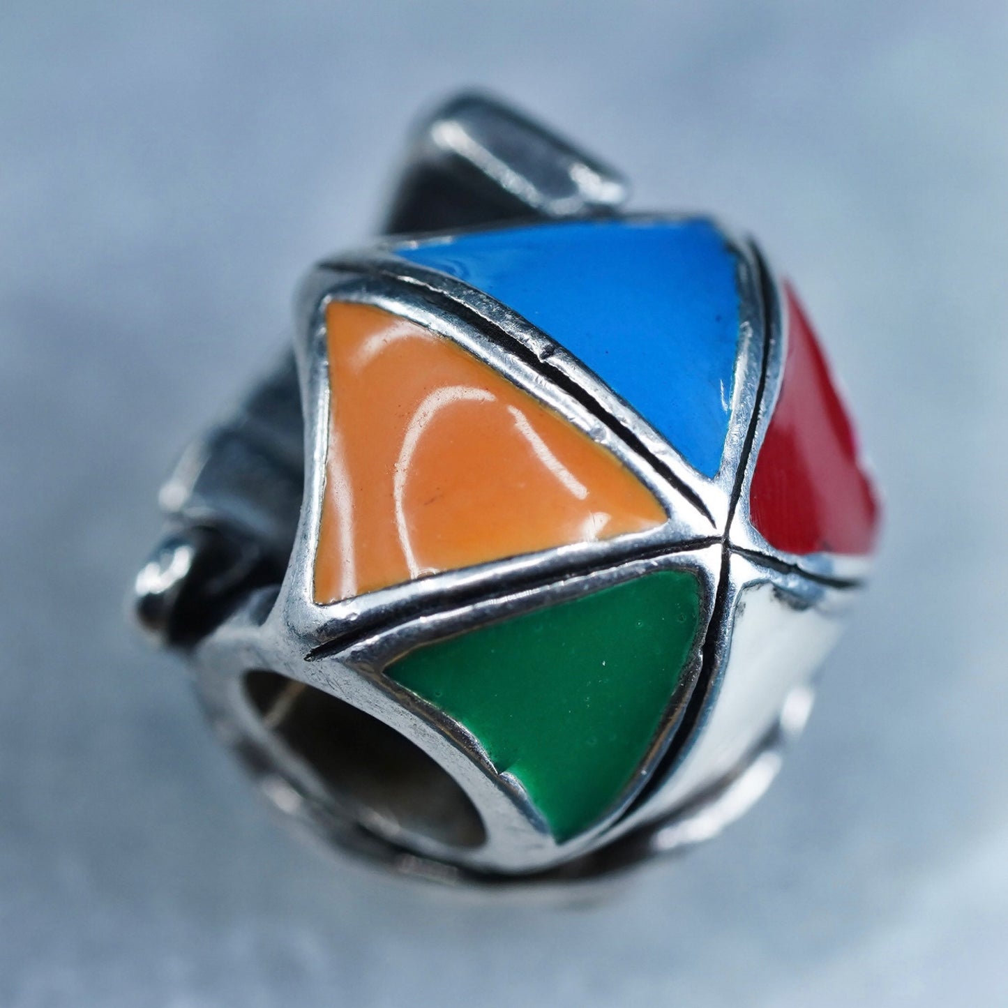 Cham Sterling silver bead, 925 beach chair and umbrella charm colorful enamel