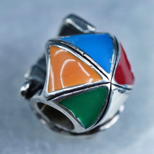 Cham Sterling silver bead, 925 beach chair and umbrella charm colorful enamel