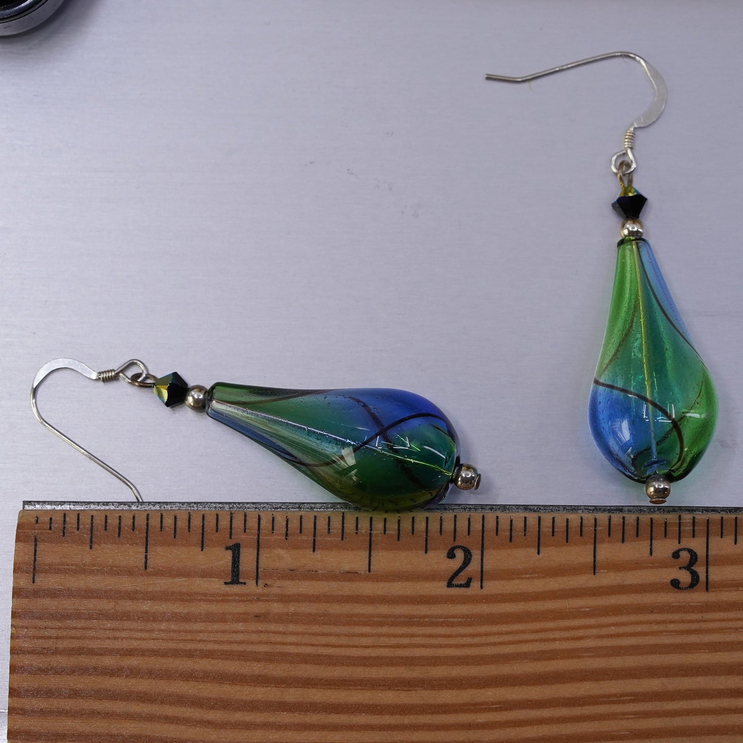 Vintage Sterling silver handmade earrings, 925 teardrop glass beads