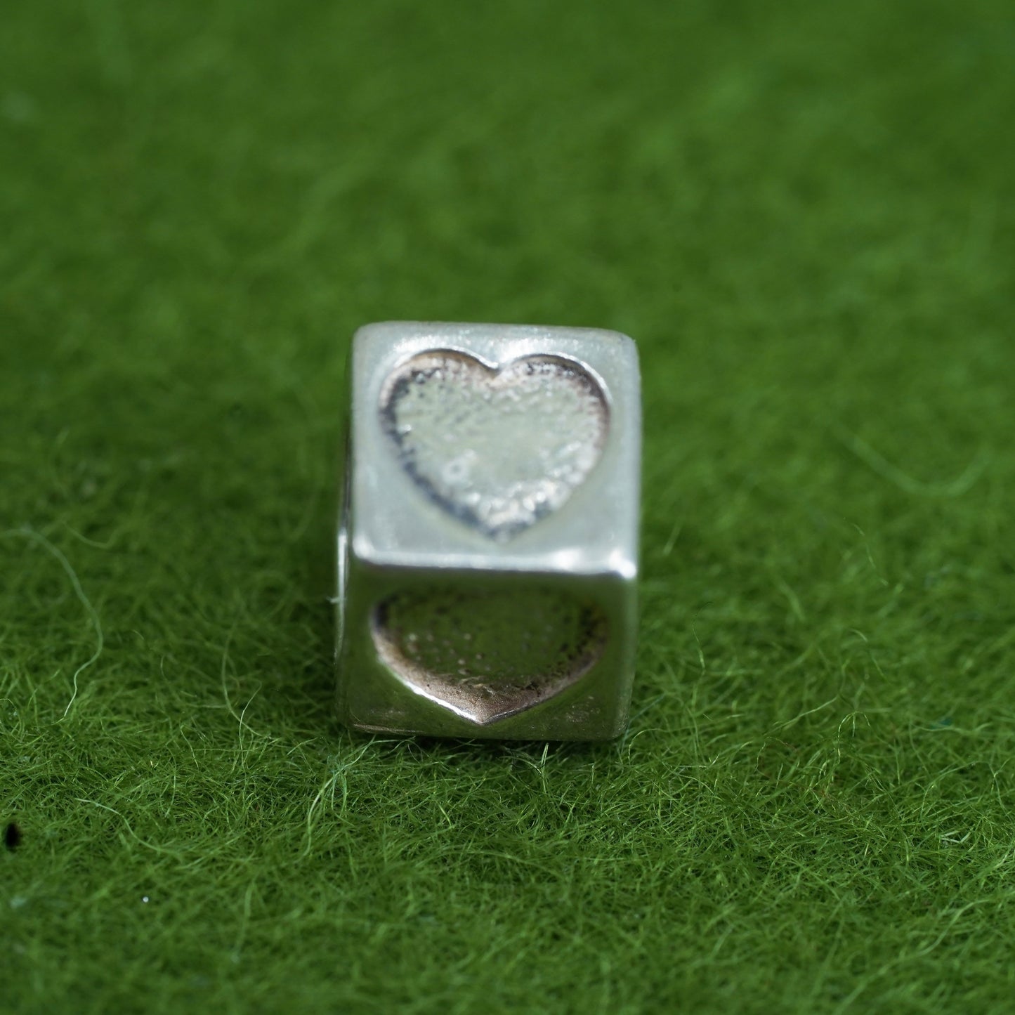 Vintage sterling silver handmade pendant, 925 cube charm engraved heart