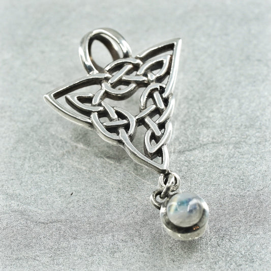 sterling 925 silver handmade Irish Celtic knot triangle pendant moonstone charm