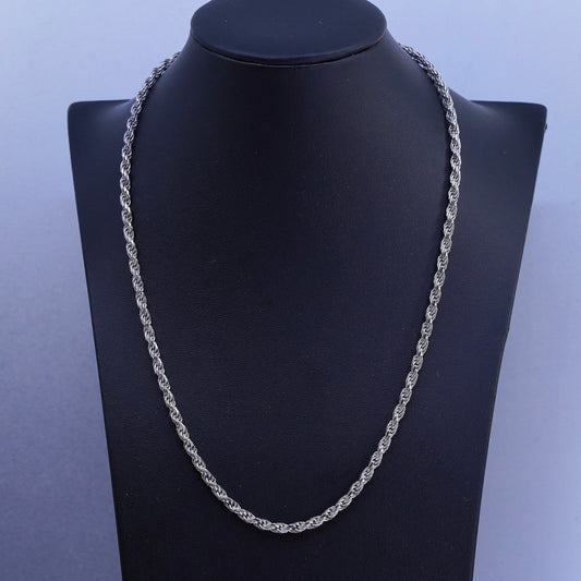 20” 4mm, vintage Italy Sterling 925 silver bold diamond cut rope chain necklace