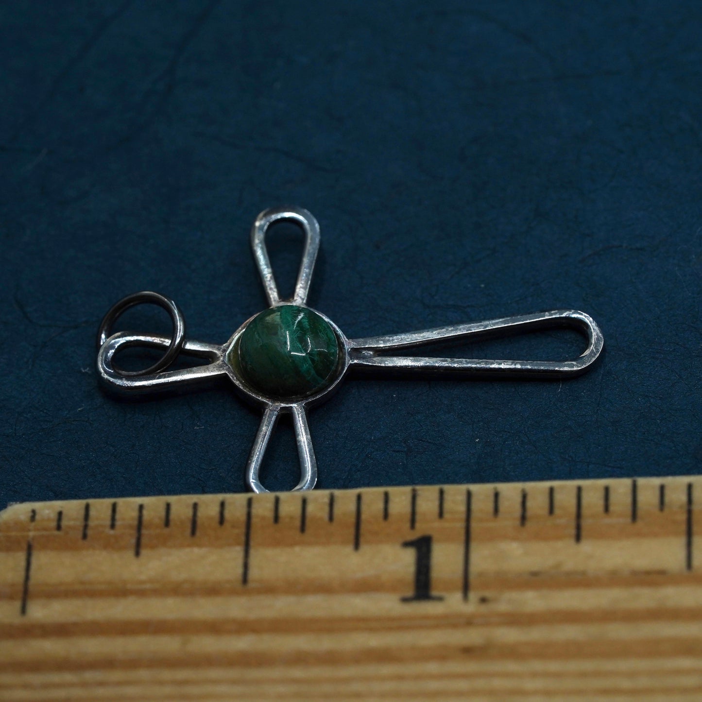 Vintage southwestern sterling silver handmade pendant, 925 cross with malachite