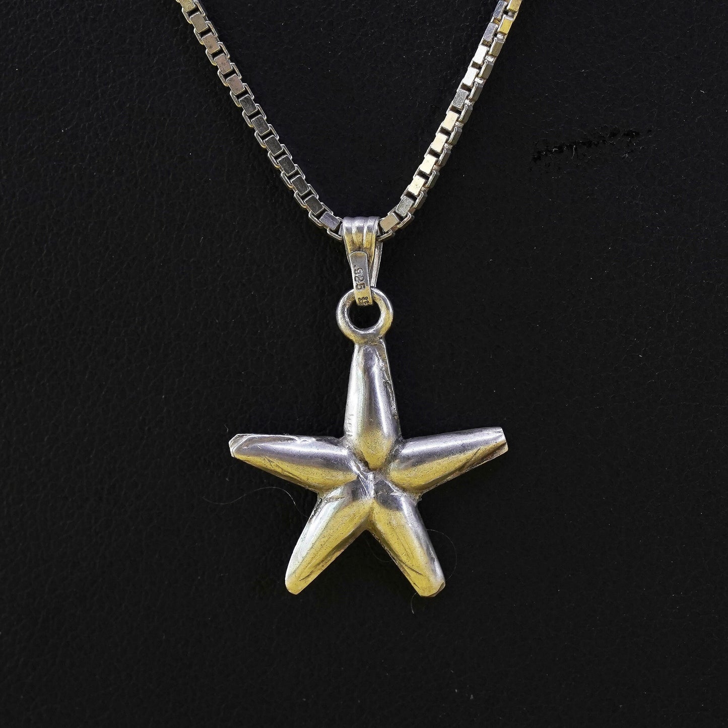 24”, Italian sterling silver box chain necklace with 925 star, starfish pendant