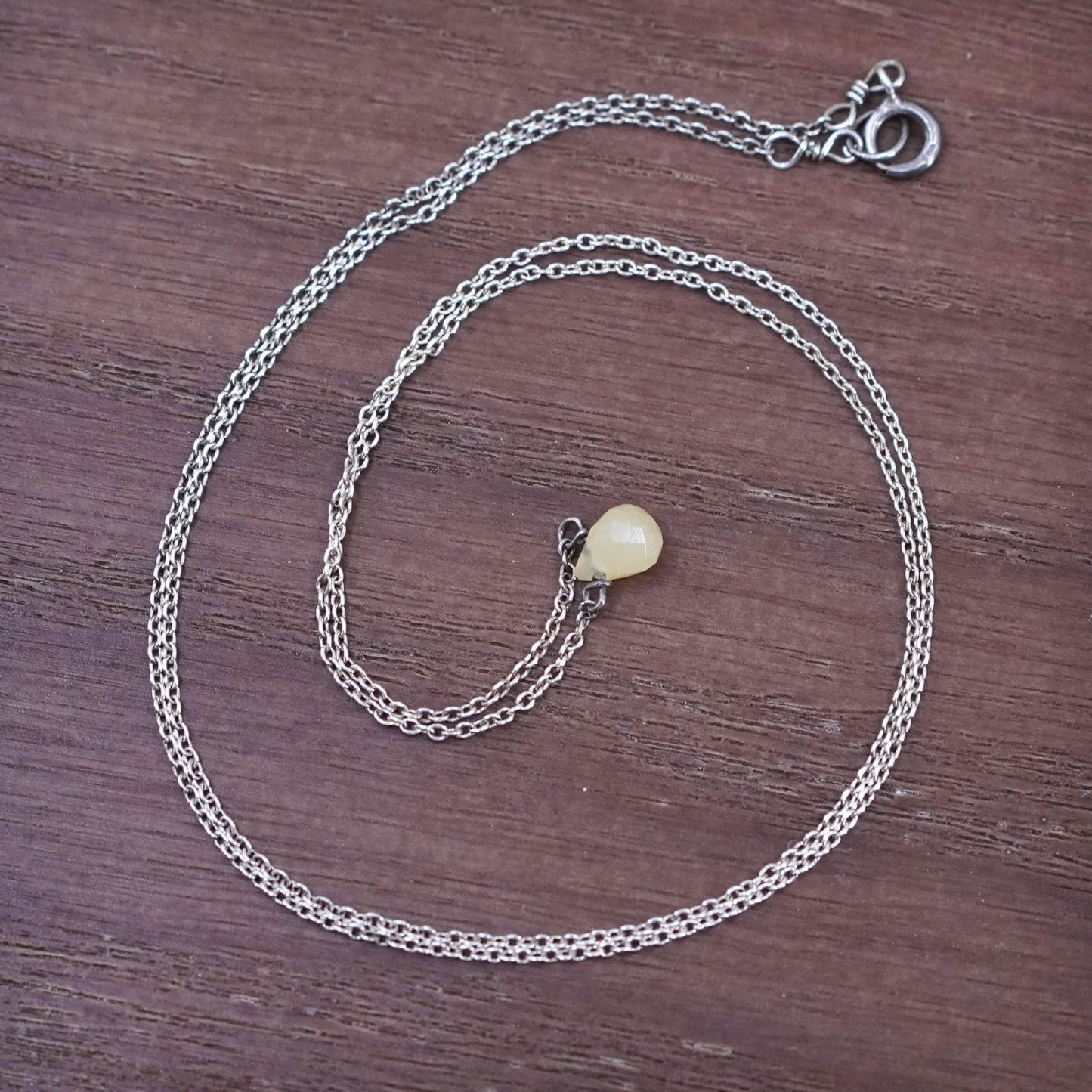 18”, sterling silver necklace, 925 circle chain with teardrop citrine pendant