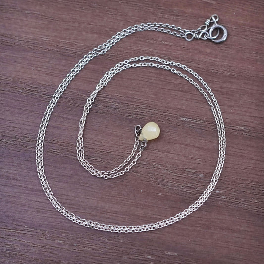 18”, sterling silver necklace, 925 circle chain with teardrop citrine pendant