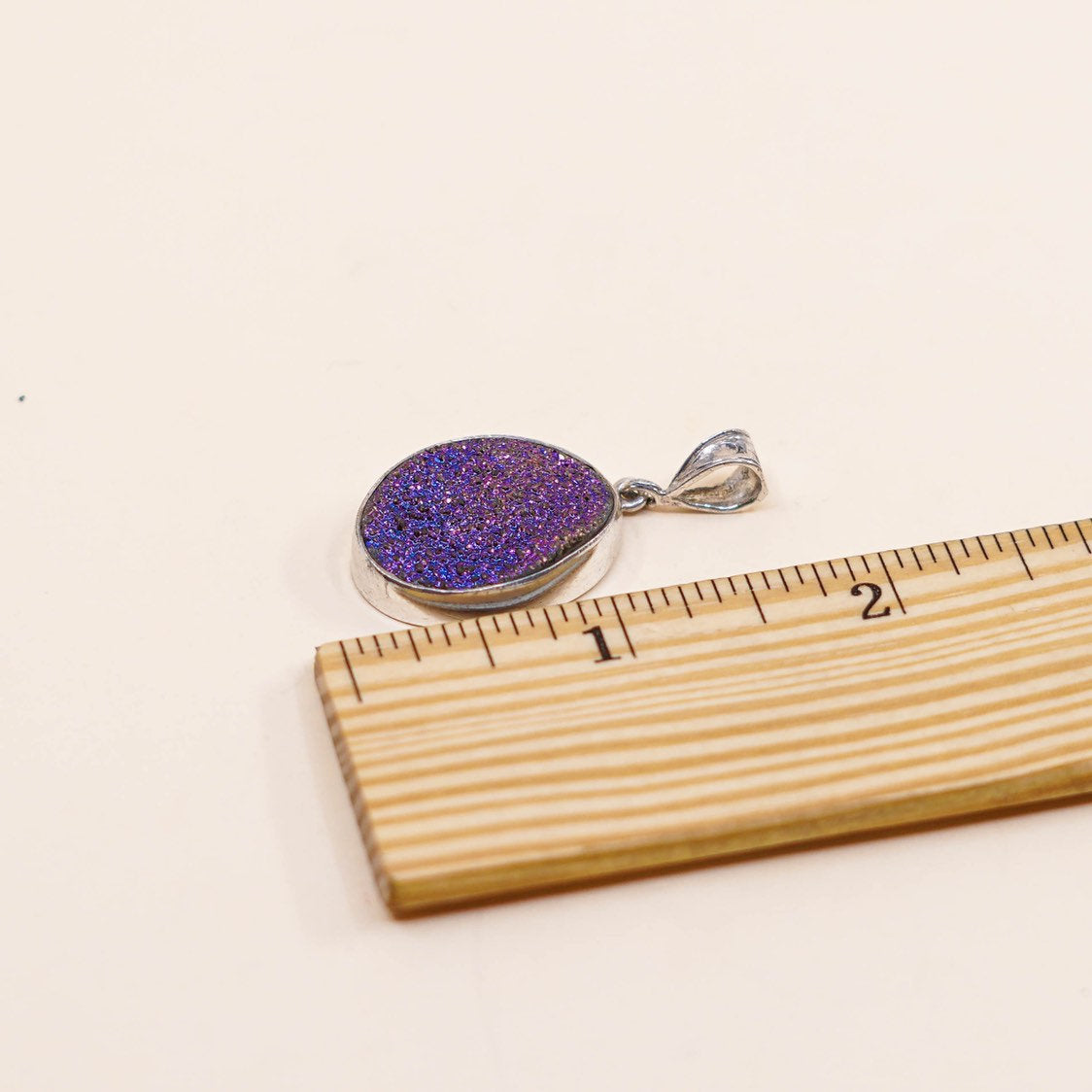 VTG handmade sterling silver pendant, Mexico 925 w/ oval blue N purple druzy