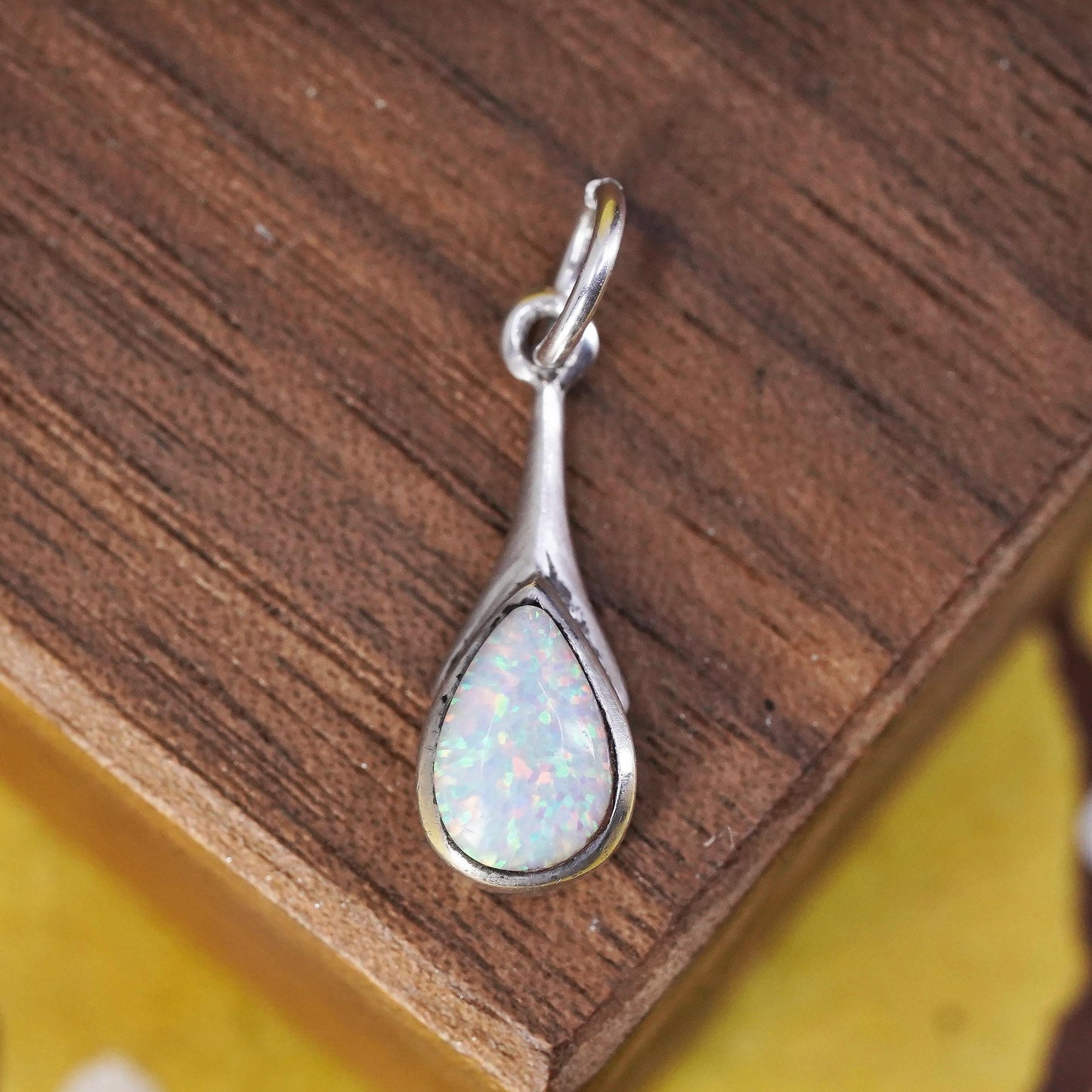 Vintage Sterling silver 925 handmade teardrop pendant with fire opal inlay