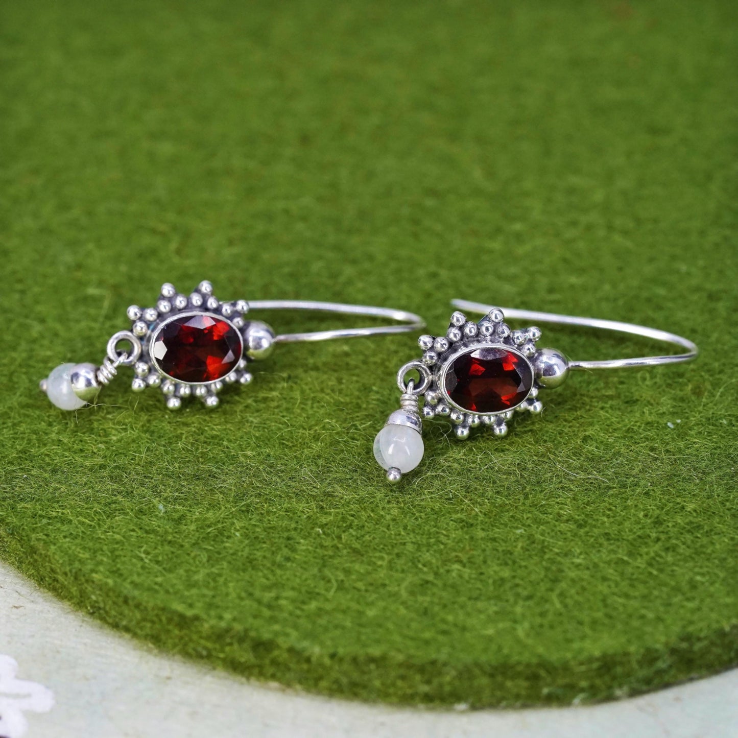 Vintage Sterling 925 Silver Handmade earrings with pearl and ruby