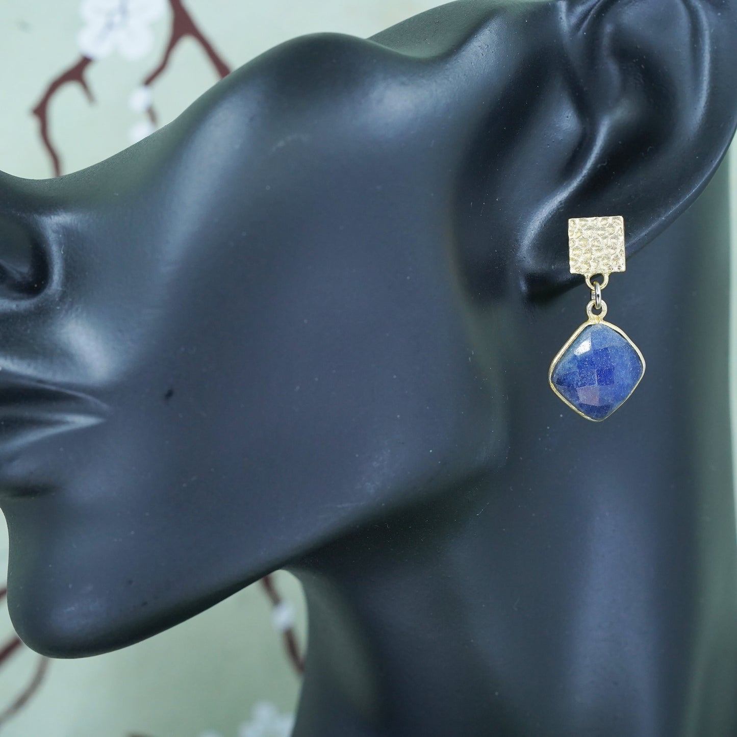 Vintage yellow gold over Sterling silver 925 handmade earrings with sodalite