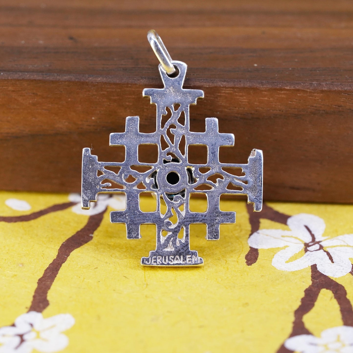 Vintage Sterling silver handmade pendant, 925 Jerusalem cross with turquoise