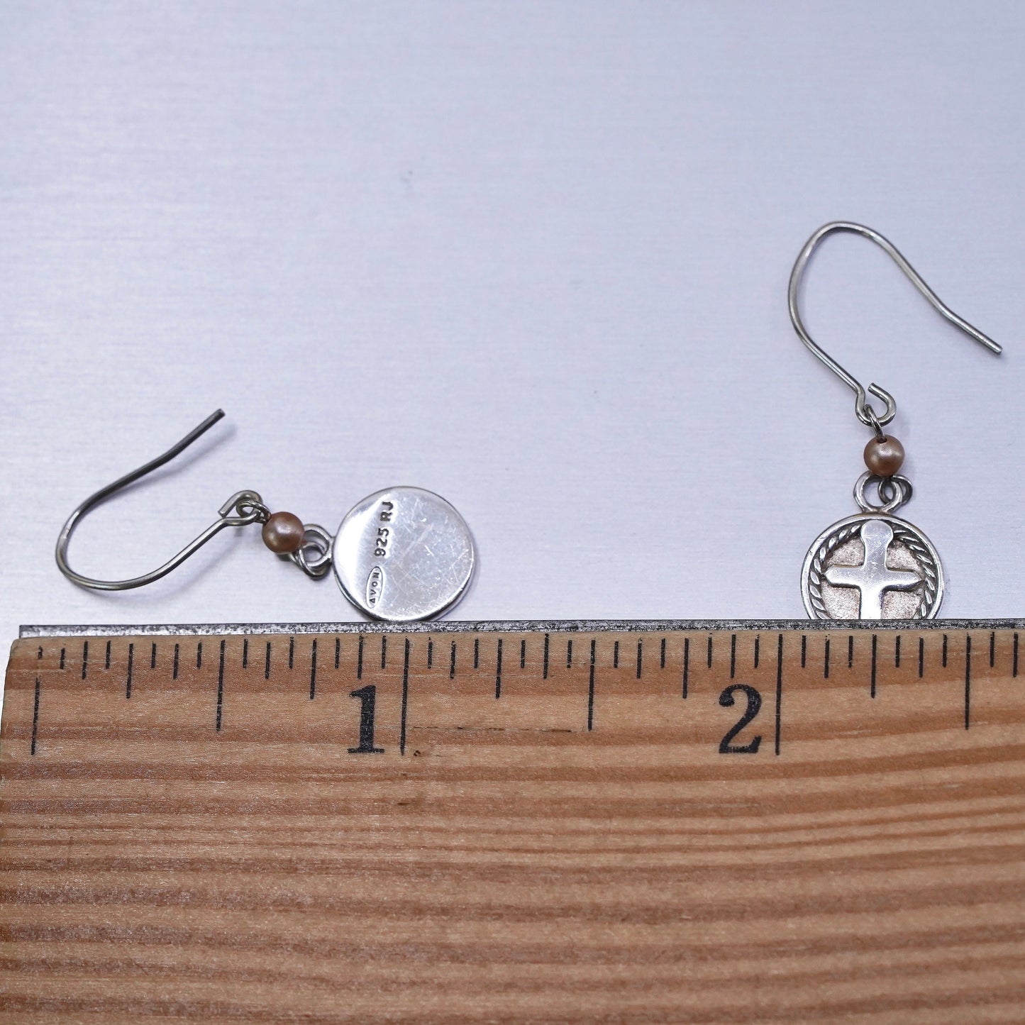 Vintage Sterling silver handmade dangles, 925 cross earrings with pearl beads