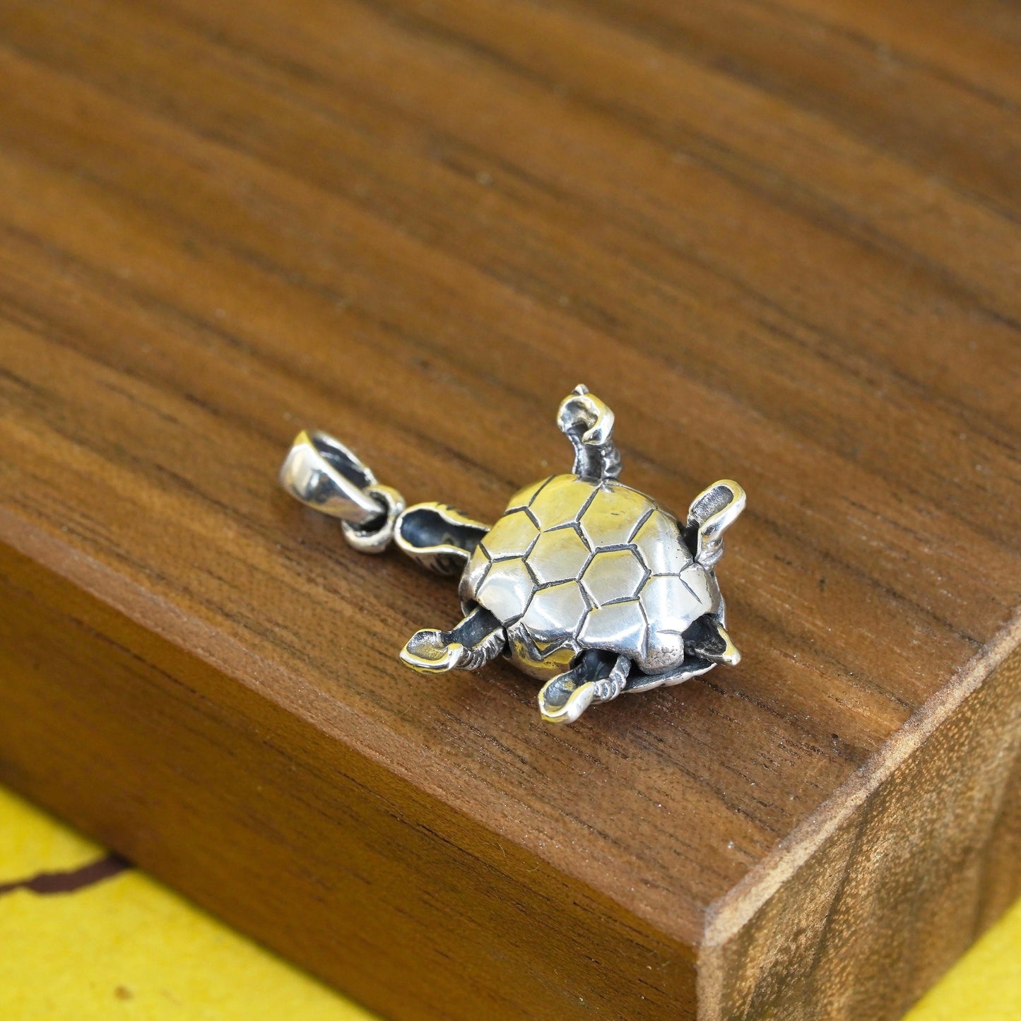 Vintage Sterling silver handmade pendant, 925 sea turtle