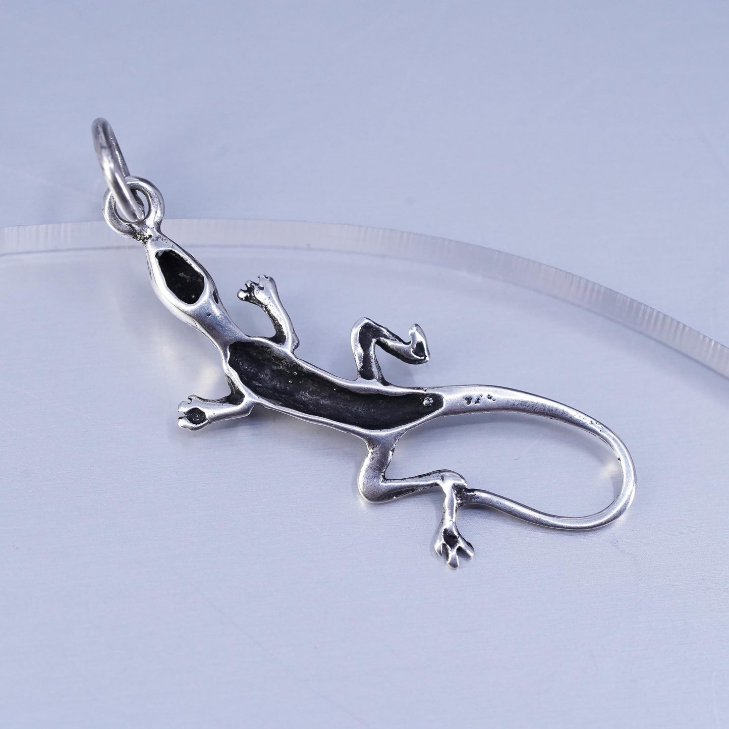 Vintage sterling 925 silver handmade lizard charm pendant