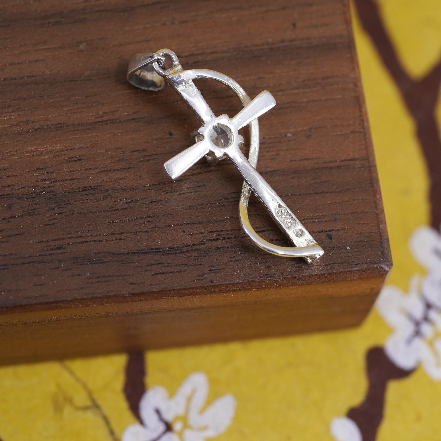 Vintage Sterling silver handmade pendant, 925 cross with Cz inlay, Christian