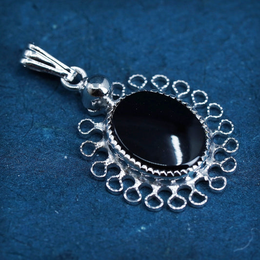 Vintage Sterling silver 925 handmade pendant with oval onyx